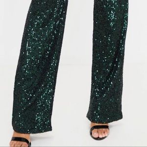 Emerald Green Sequin Wide Leg Pants